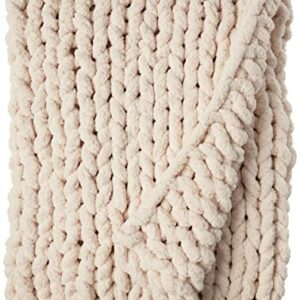 Casaphoria Luxury Chunky Knit Throw Blanket-Large Cable Knitted Soft Cozy Polyester Chenille Bulky Blankets for Cuddling up in Bed, on The Couch or Sofa,Home Decor, Gift, 50"x60",Pack of 1,Beige