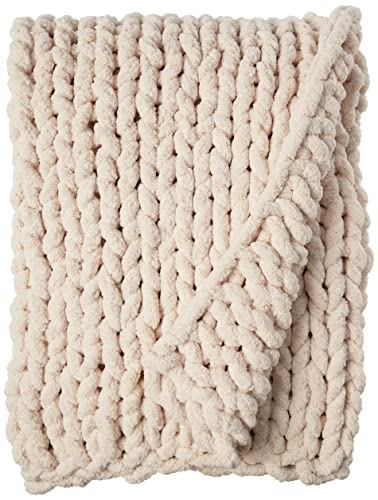 Casaphoria Luxury Chunky Knit Throw Blanket-Large Cable Knitted Soft Cozy Polyester Chenille Bulky Blankets for Cuddling up in Bed, on The Couch or Sofa,Home Decor, Gift, 50"x60",Pack of 1,Beige