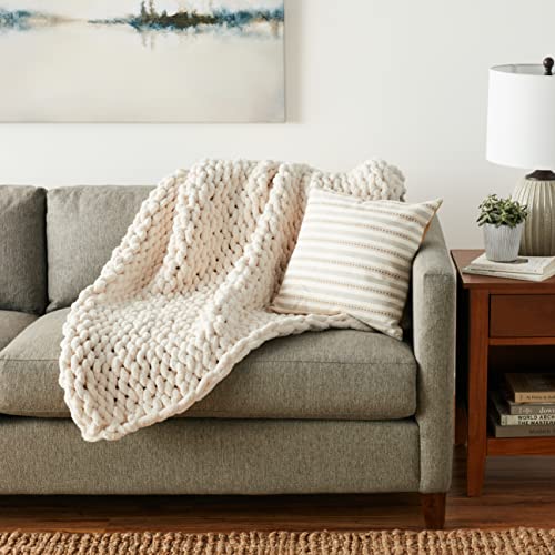 Casaphoria Luxury Chunky Knit Throw Blanket-Large Cable Knitted Soft Cozy Polyester Chenille Bulky Blankets for Cuddling up in Bed, on The Couch or Sofa,Home Decor, Gift, 50"x60",Pack of 1,Beige