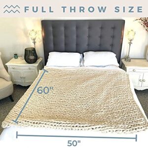 Casaphoria Luxury Chunky Knit Throw Blanket-Large Cable Knitted Soft Cozy Polyester Chenille Bulky Blankets for Cuddling up in Bed, on The Couch or Sofa,Home Decor, Gift, 50"x60",Pack of 1,Beige