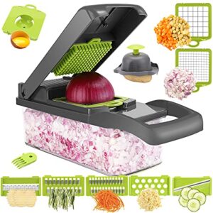 ahczddk vegetable chopper - time-and labor-saving food chopper - pro onion chopper vegetable cutter and dicers ，12 in 1 multifunctional veggie chopper，container for salad potato carrot garlic…