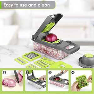 AHCZDDK Vegetable Chopper - Time-and Labor-Saving Food Chopper - Pro Onion Chopper Vegetable Cutter and Dicers ，12 in 1 Multifunctional Veggie Chopper，Container for Salad Potato Carrot Garlic…