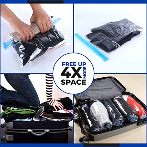 25 Pcs Vacuum Storage Bags-Space Saver Vacuum Storage Bags for Clothes(5 Jumbo, 5 Large, 5 Medium, 5 Small, 5 Roll Up Bags)Storage Bags Vacuum Sealed with Hand Pump for Comforter,Blanket and Bedding