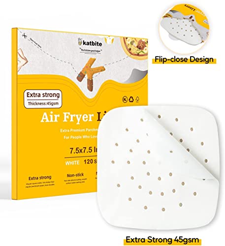 Katbite Air Fryer Parchment Paper, 7.5 inch Heavy Duty Square Air Fryer Liners, Perforated Parchment Paper for Air Fryer, Oven, Steamer, Pans, Extra Strong, No Burn, Easy Cleanup, 120Pcs