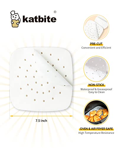 Katbite Air Fryer Parchment Paper, 7.5 inch Heavy Duty Square Air Fryer Liners, Perforated Parchment Paper for Air Fryer, Oven, Steamer, Pans, Extra Strong, No Burn, Easy Cleanup, 120Pcs