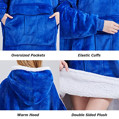 Wearable Blanket Hoodie, Oversized Sherpa Blanket Hoodie Sweatshirt for Women Men Adults Kids, Super Warm (Navy, ONE SIZE FITS ALL)