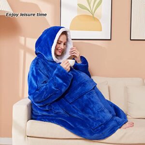 Wearable Blanket Hoodie, Oversized Sherpa Blanket Hoodie Sweatshirt for Women Men Adults Kids, Super Warm (Navy, ONE SIZE FITS ALL)