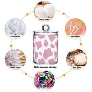 Clear Plastic Jar Set for Cotton Ball, Cotton Swab, Cotton Round Pads, Floss, Pink Cow Print Pattern Bathroom Canisters Storage Organizer, Vanity Makeup Organizer,2Pack