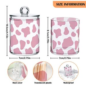 Clear Plastic Jar Set for Cotton Ball, Cotton Swab, Cotton Round Pads, Floss, Pink Cow Print Pattern Bathroom Canisters Storage Organizer, Vanity Makeup Organizer,2Pack