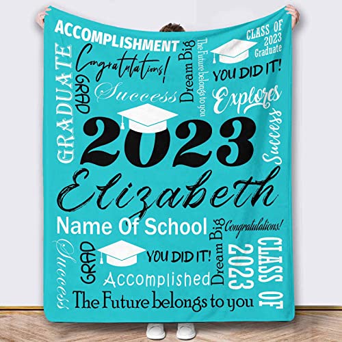 YFgohighhh Personalized Name Bedding Throw Blankets Graduation, Blue Picture Blanket for Family Friend Pet Christmas Birthday Wedding-32 x48