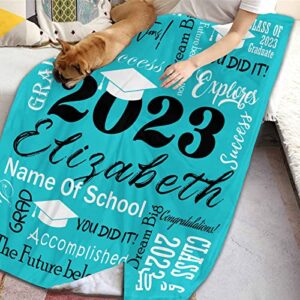 YFgohighhh Personalized Name Bedding Throw Blankets Graduation, Blue Picture Blanket for Family Friend Pet Christmas Birthday Wedding-32 x48