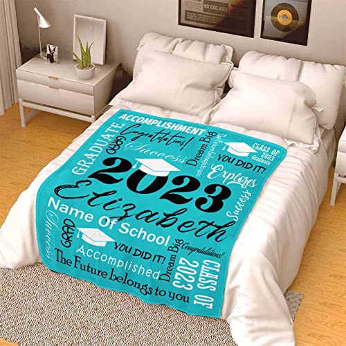 YFgohighhh Personalized Name Bedding Throw Blankets Graduation, Blue Picture Blanket for Family Friend Pet Christmas Birthday Wedding-32 x48