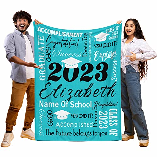 YFgohighhh Personalized Name Bedding Throw Blankets Graduation, Blue Picture Blanket for Family Friend Pet Christmas Birthday Wedding-32 x48