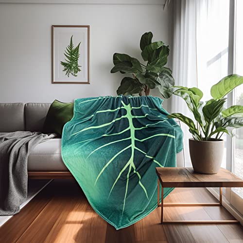 HEALTHYCEPS Leaf Blanket Throw Green Plant Print Throw Blanket Leaves for Couch Bed Sofa Decorative Great Gifts for Plant Lovers Big Leaf Blankets Size 63x87 Inches