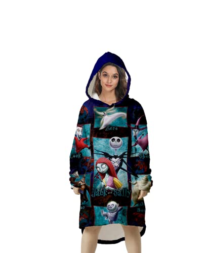 Christmas Blanket Hoodie Women Plus Size,Warm Soft Halloween Wearable Blanket Adult Hoodie,Novelty Flannel Blanket Sweatshirt,with Pockets Pullover Pajamas for Teens 5'5"-5'11"