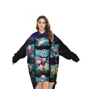 Christmas Blanket Hoodie Women Plus Size,Warm Soft Halloween Wearable Blanket Adult Hoodie,Novelty Flannel Blanket Sweatshirt,with Pockets Pullover Pajamas for Teens 5'5"-5'11"