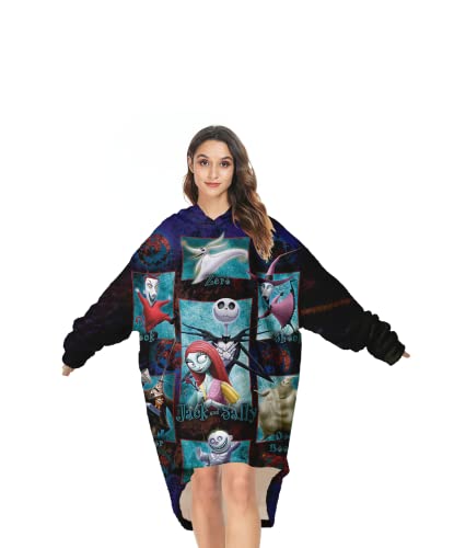 Christmas Blanket Hoodie Women Plus Size,Warm Soft Halloween Wearable Blanket Adult Hoodie,Novelty Flannel Blanket Sweatshirt,with Pockets Pullover Pajamas for Teens 5'5"-5'11"