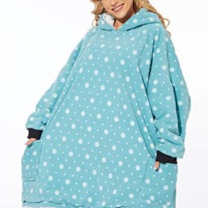 Wearable Blanket Hoodie,Super Soft Warm Oversized Blanket Sweatshirt Flannel Sherpa Blanket with Giant Pocket for Men Women Teens Friends (Blue Snowflake)