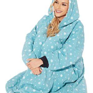 Wearable Blanket Hoodie,Super Soft Warm Oversized Blanket Sweatshirt Flannel Sherpa Blanket with Giant Pocket for Men Women Teens Friends (Blue Snowflake)