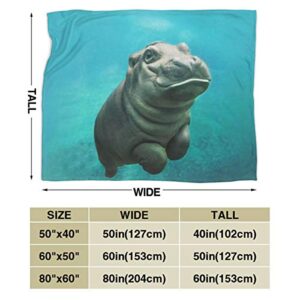 Funny Hippo Foldable Fleece Blanket Throw Lightweight Blanket Super Soft Cozy Bed Warm Blanket for Living Room/Bedroom All Season (Funny Hippo, 60" × 50")