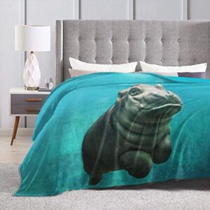 Funny Hippo Foldable Fleece Blanket Throw Lightweight Blanket Super Soft Cozy Bed Warm Blanket for Living Room/Bedroom All Season (Funny Hippo, 60" × 50")