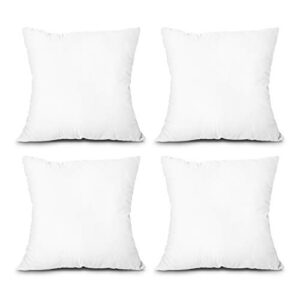 edow throw pillow inserts, set of 4 lightweight down alternative polyester pillow, couch cushion, sham stuffer, machine washable. (white, 18x18)