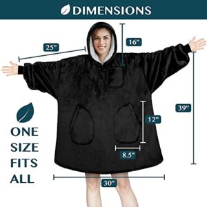 PAVILIA Wearable Blanket Sweatshirt for Women Men, Black, Warm Cozy Giant Blanket Hoodie, Fleece Sherpa Oversized Blanket Sweatshirt with Sleeves, Big Pocket