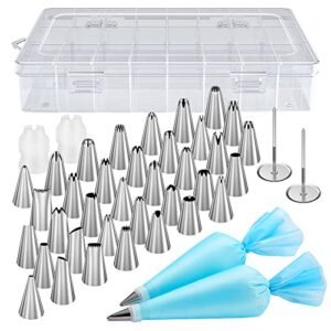 kootek 42pcs piping bags and tips set, cake decorating supplies kits for baking with 36 numbered frosting icing tips, 2 reusable pastry bags, easy carry storage box and other baking tools