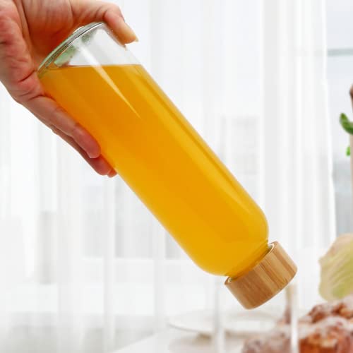 Encheng 16oz Glass Bottle with Lid,Glass Beverage Bottles with Bamboo Lids Set of 8,Reusable Drinking Bottles with Leak proof Cap 500ml,Glass Bottles for Juicing,to Go Travel Bottles for Drink,Sauce