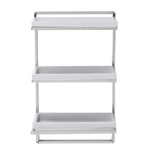 danya b. wall mounted 3-tier bathroom shelf with towel bar and removable trays, white and chrome