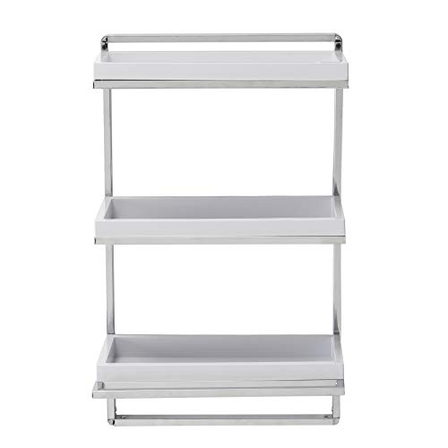 Danya B. Wall Mounted 3-Tier Bathroom Shelf with Towel Bar and Removable Trays, White and Chrome