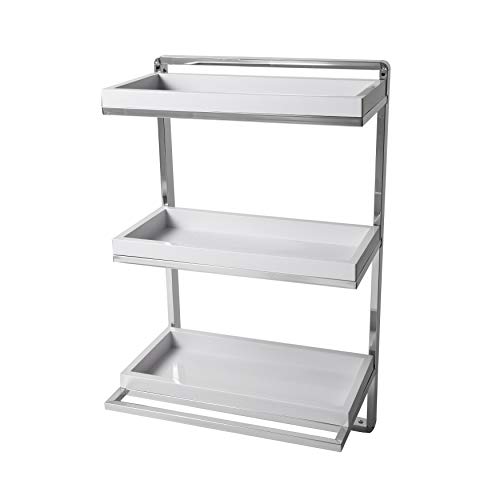 Danya B. Wall Mounted 3-Tier Bathroom Shelf with Towel Bar and Removable Trays, White and Chrome
