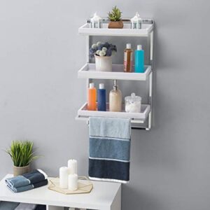 Danya B. Wall Mounted 3-Tier Bathroom Shelf with Towel Bar and Removable Trays, White and Chrome