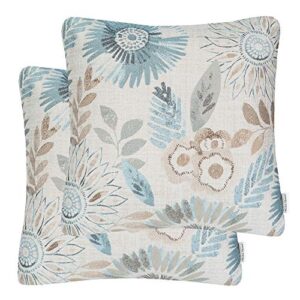 mika home pack of 2 throw pillow covers decorative pillow cases for sofa couch bed,sunflower pattern,22x22 inches,blue cream