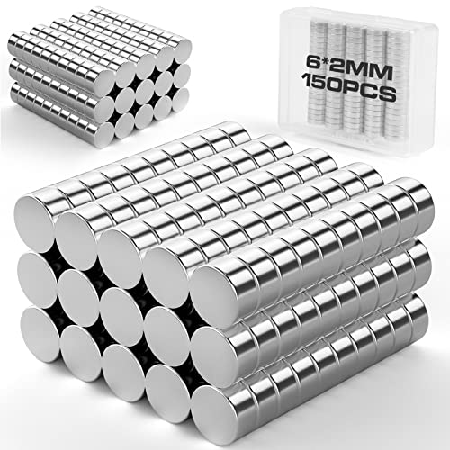 FINDMAG 150 Pcs Fridge Magnets, 6x2mm Magnets for Whiteboard, Refrigerator Magnets, Small Magnets, Neodymium Magnet, Mini Magnets, Round Magnets, DIY Magnets for Fridge, Home, Classroom, Office