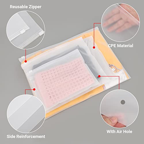 Svaldo Packaging Clothing Bags, 50Pcs 14x10 inch Large Frosted Ziplock Bags for Clothes, Poly Plastic Bag for Packing Selling Apparel Organization, Custom T-Shirts, Pillowcases, with Vent Holes, 3 Mil