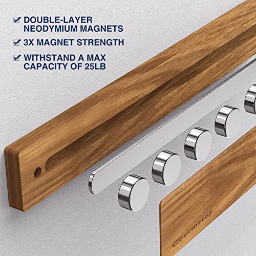 Gourmetop Magnetic Knife Holder for Wall, Knife Magnetic Strip No Drilling 16 Inch, Kitchen Magnetic Knife Holder for Refrigerator, Wood Magnetic Knife Rack/Bar for Fridge