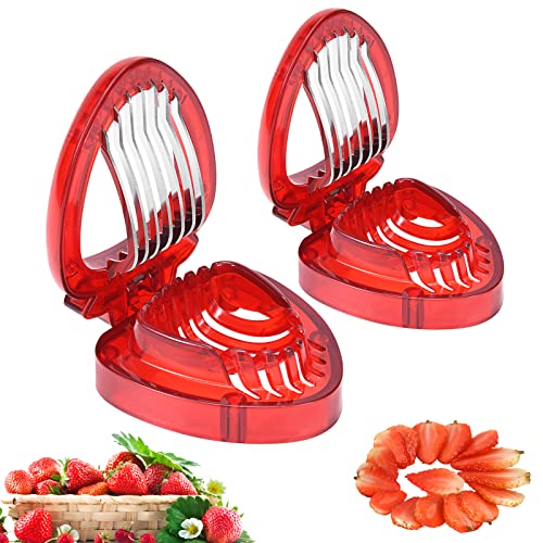 LIFVCNT 2pcs Strawberry Slicer Kitchen Gadget, Strawberry Accessories Fruit Slicer Cutter Set, Strawberry Cutter Slicer Stainless Steel Blade Craft Fruit Tools