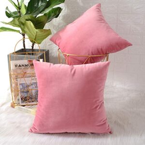 mernette pack of 2, velvet soft decorative square throw pillow cover cushion covers pillow case, home decor decorations for sofa couch bed chair 22x22 inch/55x55 cm (pink)