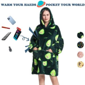 BROTOARD Wearable Blanket Hoodie Oversized Sweatshirt for Adult Women and Girl with Sleeves and Pocket, One Size, Green