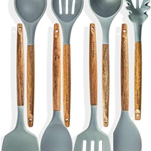 Home Hero 8-pcs Acacia Wooden Silicone Kitchen Utensils Set - Acacia Wood Silicone Cooking Utensils Set - Kitchen Gadgets & Kitchen Tool Gift Set