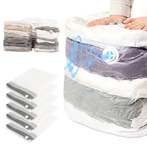 Colorlife Vacuum Storage Bags 5 Pack(Medium),Double-Zip Seal Space Saver Sealer Bag For Beddings Comforters Blankets Quilt Pillows Clothes, Save 80% Space,No Vacuum Pump Needed（5x70*50cm）