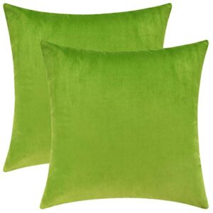 mixhug set of 2 cozy velvet square decorative throw pillow covers for couch and bed, chartreuse, 18 x 18 inches