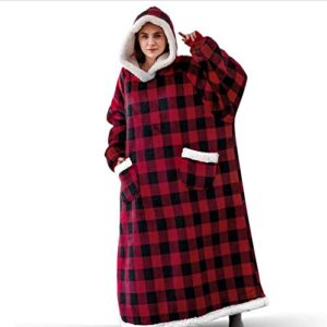 oversized wearable blanket hoodie, hooded blanket sweatshirt with pockets, cozy warm fleece sherpa blanket, gifts for adults mom wife girlfriend men (color : red, size : oversize)