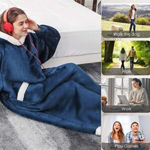 Oversized Wearable Blanket Hoodie, Hooded Blanket Sweatshirt with Pockets, Cozy Warm Fleece Sherpa Blanket, Gifts for Adults Mom Wife Girlfriend Men (Color : Red, Size : Oversize)