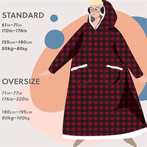 Oversized Wearable Blanket Hoodie, Hooded Blanket Sweatshirt with Pockets, Cozy Warm Fleece Sherpa Blanket, Gifts for Adults Mom Wife Girlfriend Men (Color : Red, Size : Oversize)