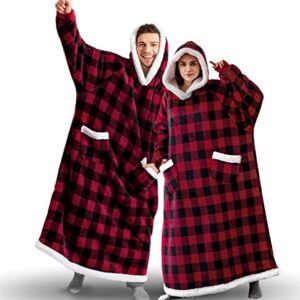 Oversized Wearable Blanket Hoodie, Hooded Blanket Sweatshirt with Pockets, Cozy Warm Fleece Sherpa Blanket, Gifts for Adults Mom Wife Girlfriend Men (Color : Red, Size : Oversize)