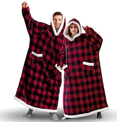 Oversized Wearable Blanket Hoodie, Hooded Blanket Sweatshirt with Pockets, Cozy Warm Fleece Sherpa Blanket, Gifts for Adults Mom Wife Girlfriend Men (Color : Red, Size : Oversize)