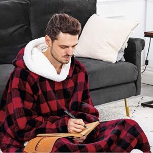 Oversized Wearable Blanket Hoodie, Hooded Blanket Sweatshirt with Pockets, Cozy Warm Fleece Sherpa Blanket, Gifts for Adults Mom Wife Girlfriend Men (Color : Red, Size : Oversize)