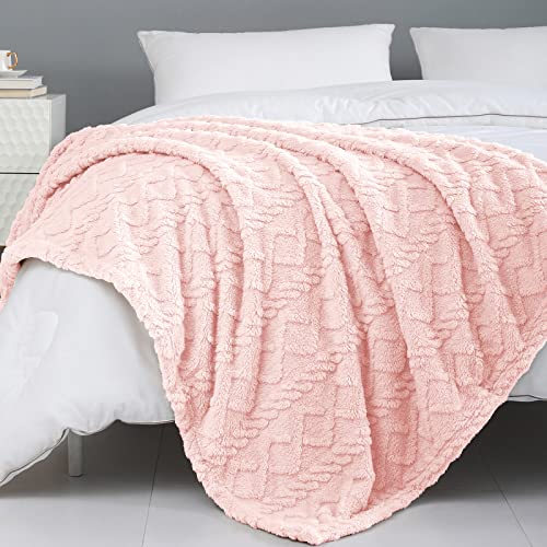 Whale Flotilla Jacquard Fuzzy Fleece Fluffy Throw Blanket for Couch Sofa(50x70 Inch), Velvet Microfiber Throw, Warm and Soft Throw Blanket for All Season, Pink